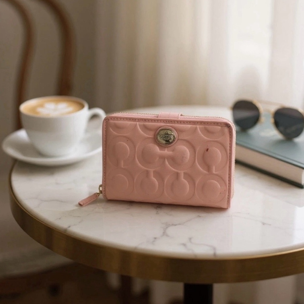 Coach Peyton Signature Patent Leather  Wallet Embossed Pink
